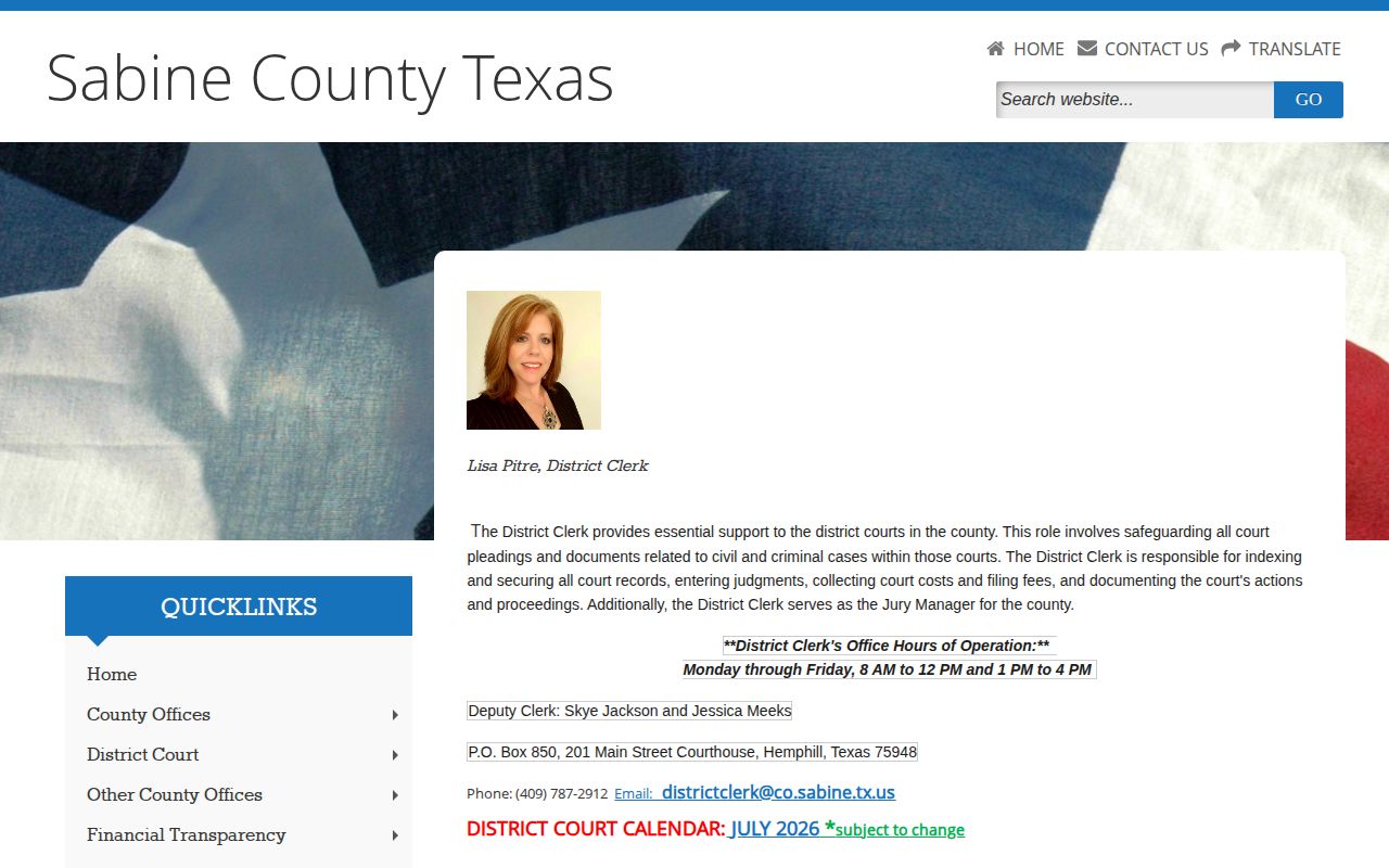 Sabine County court record path for released inmates