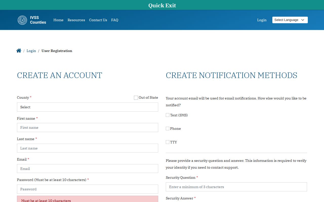 Sabine County IVSS release notification registration options