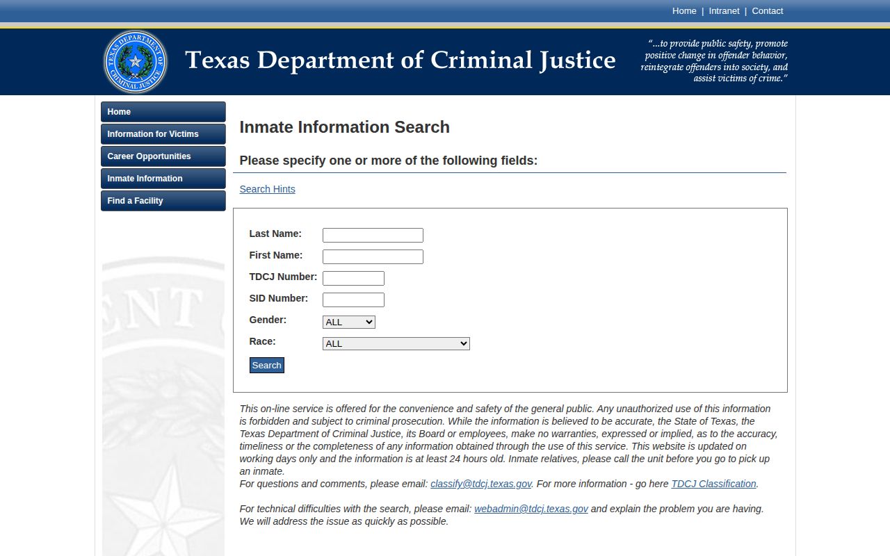 TDCJ search for Sabine County released state inmates
